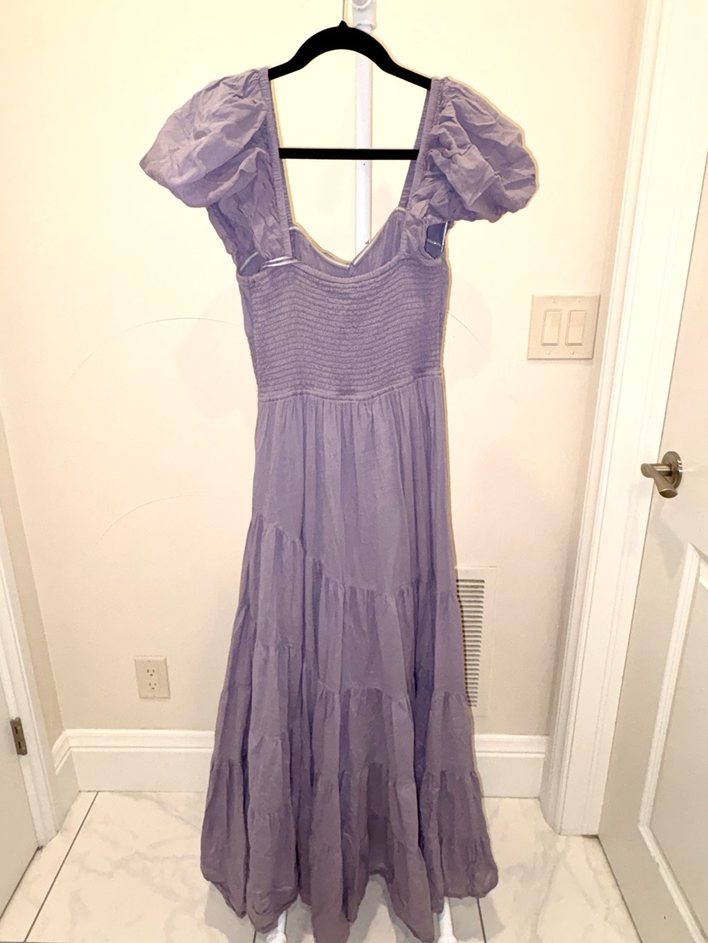 Free People Sundrenched Smocked Puff Sleeve Maxi Dress in Lavender Granite - Picture 14 of 16
